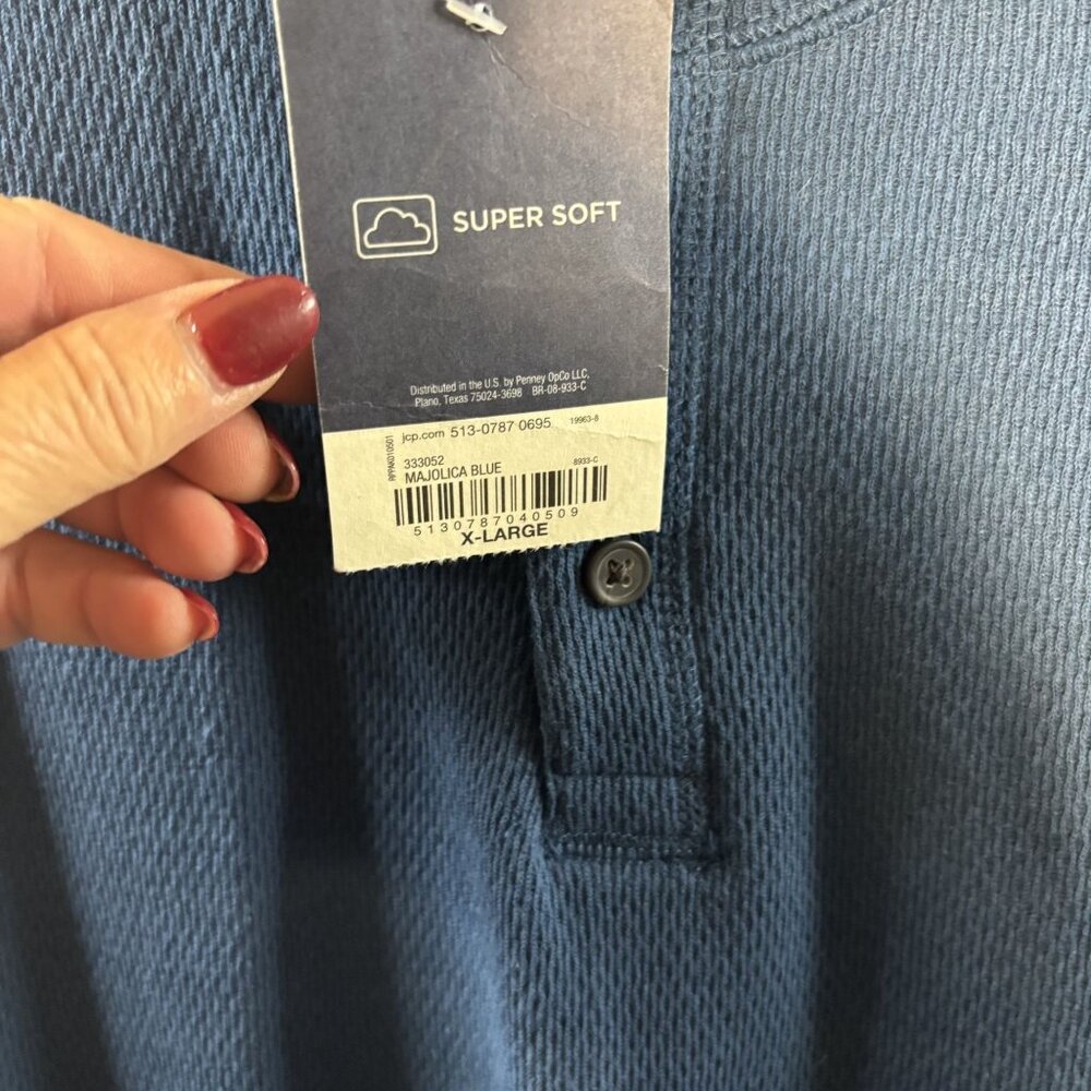 St. Johns Bay Mens L Blue Henley Shirt 60% Cotton 40% Recycled Polyester - Picture 6 of 8